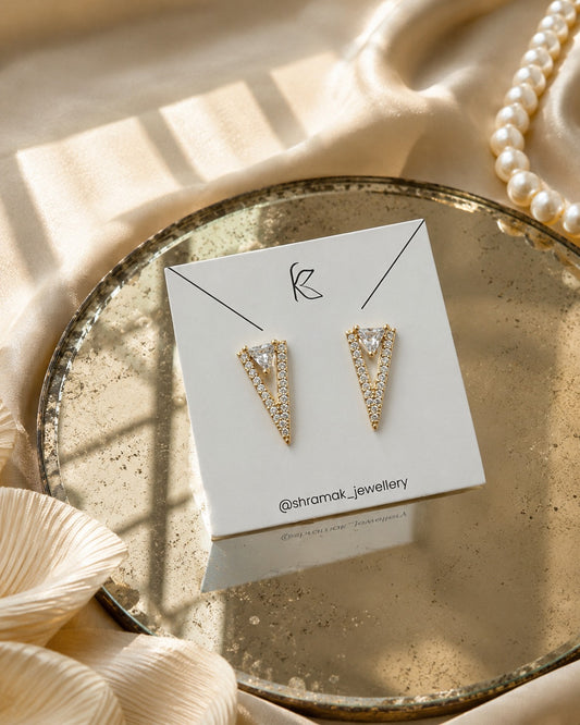 Gold-Tone Geometric Triangle Crystal Stud Earrings