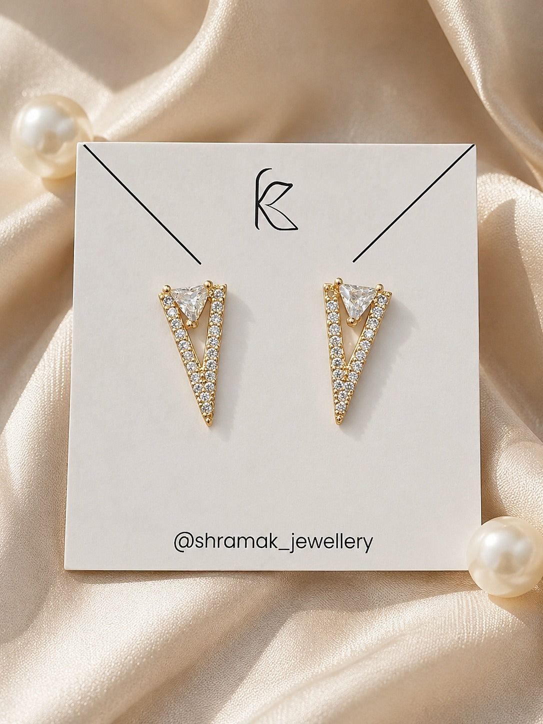 Gold-Tone Geometric Triangle Crystal Stud Earrings