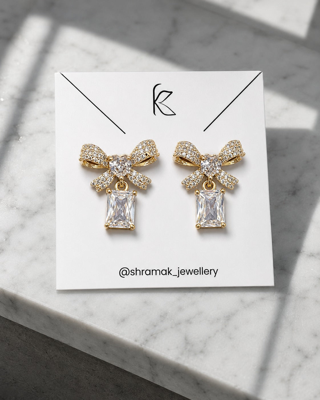 Gold-Tone Bow Crystal Drop Earrings