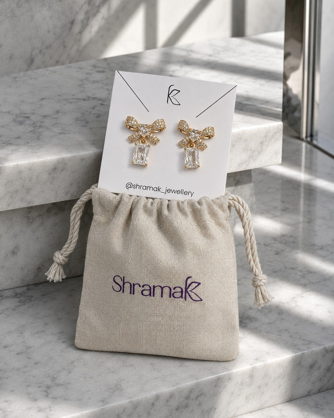 Gold-Tone Bow Crystal Drop Earrings