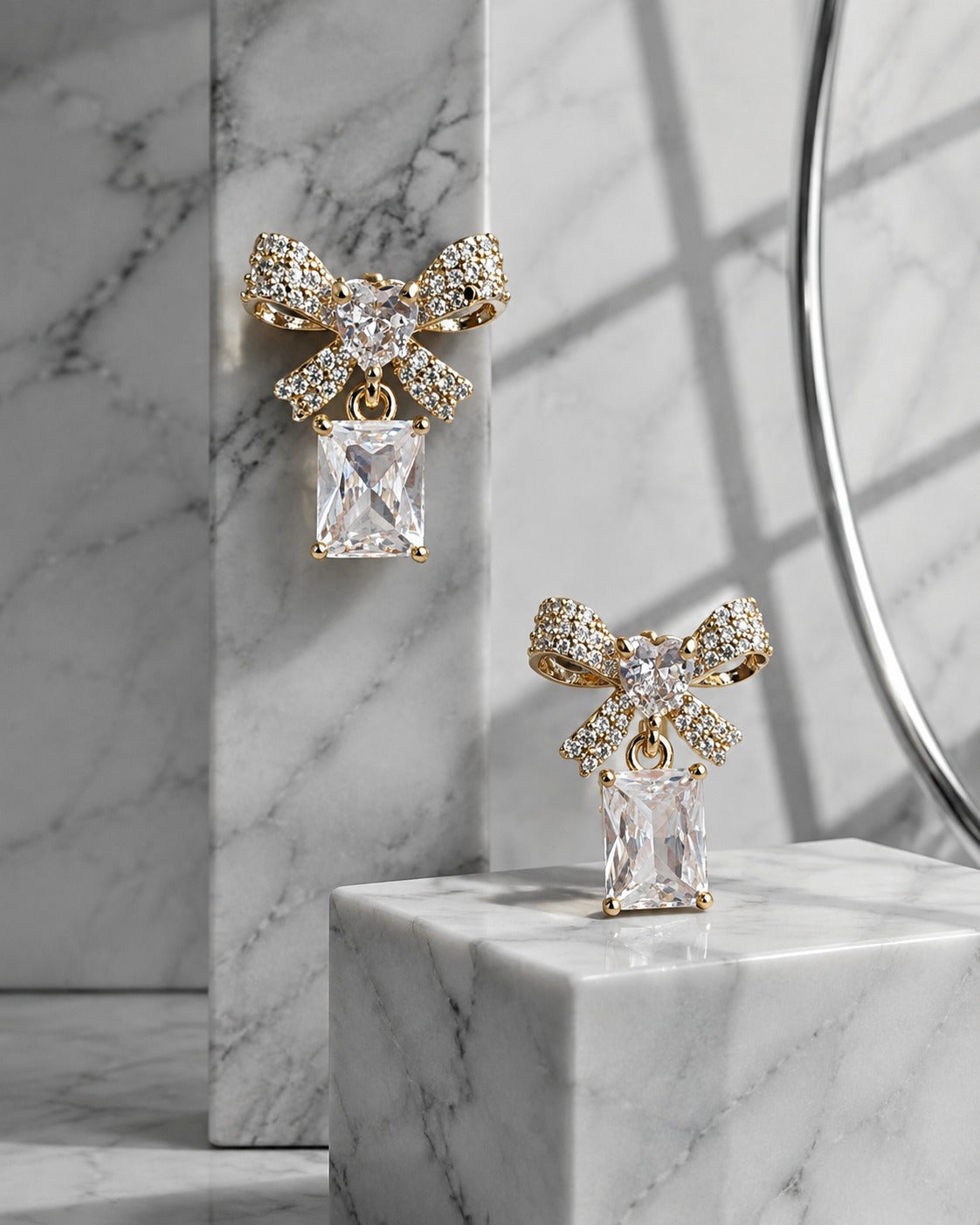 Gold-Tone Bow Crystal Drop Earrings