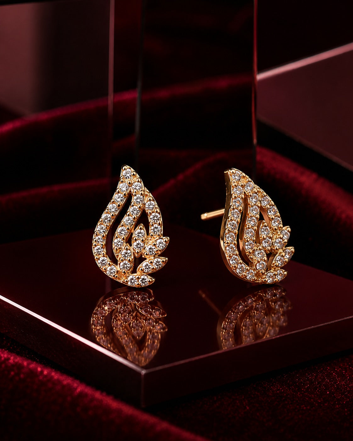 Gold-Tone Crystal Leaf Stud Earrings