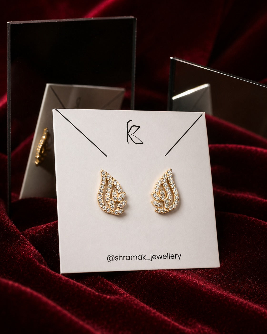 Gold-Tone Crystal Leaf Stud Earrings