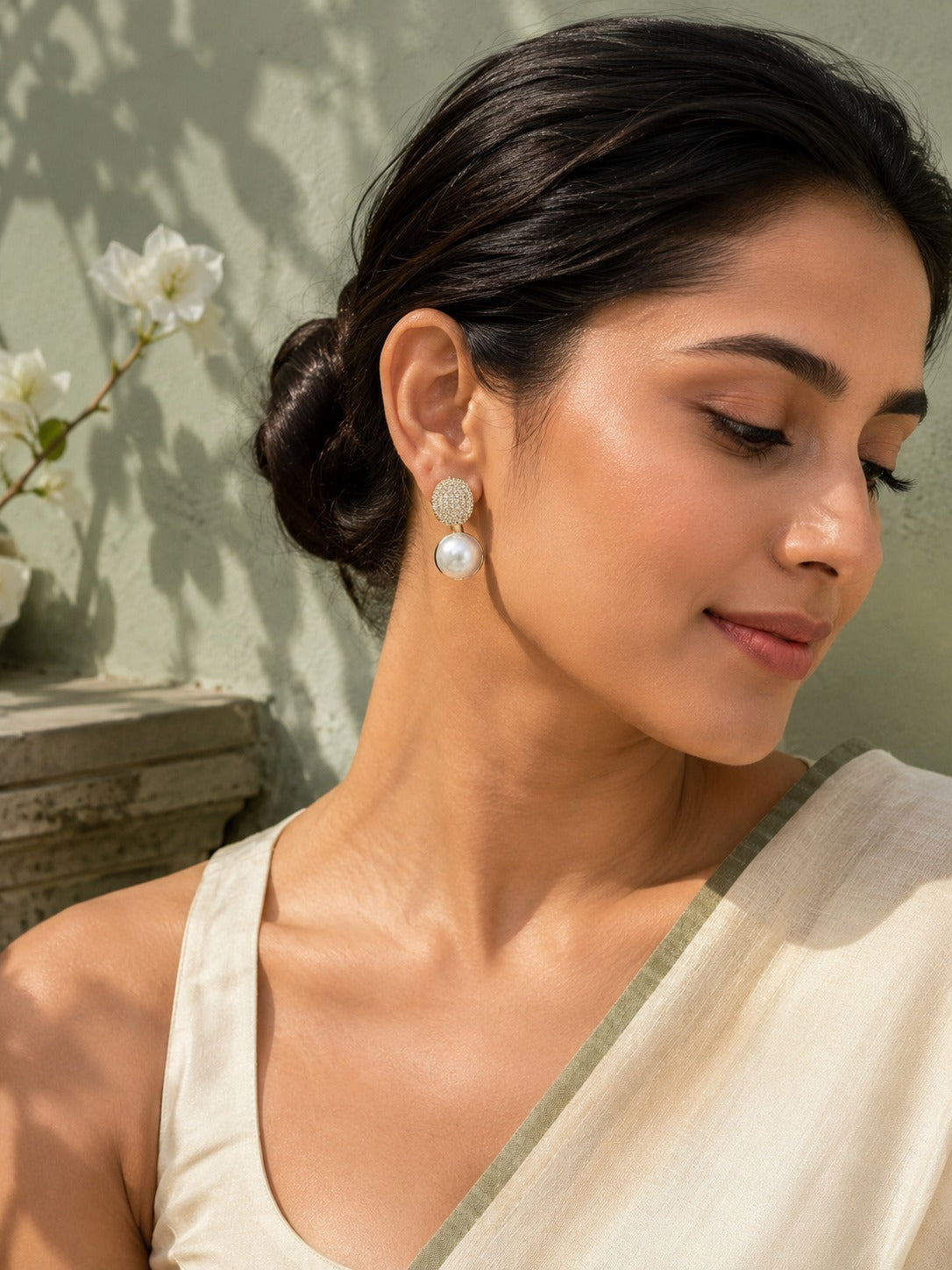Gold-Tone Crystal &amp; Pearl Drop Earrings