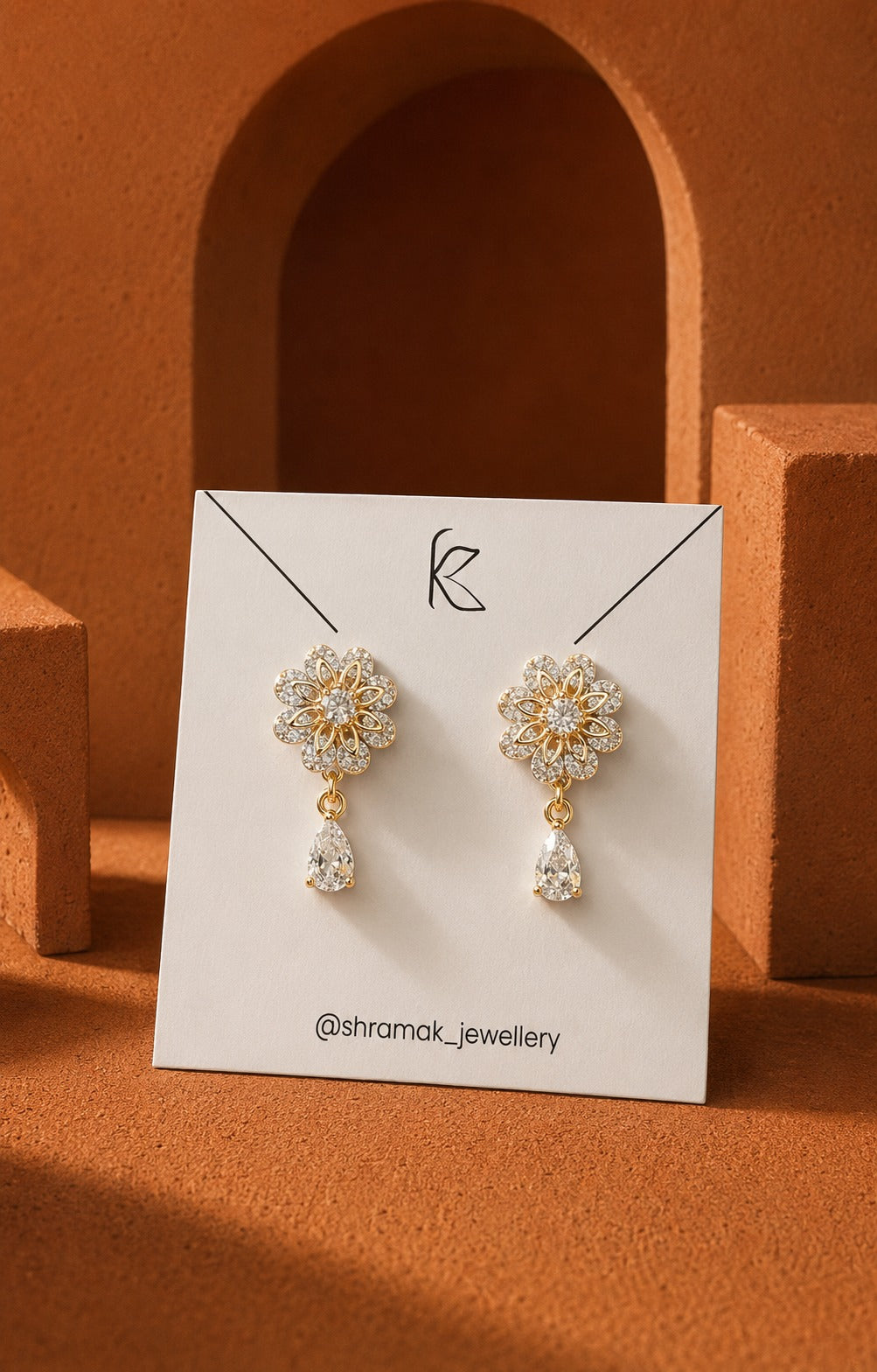 Gold-Tone Floral Crystal Drop Earrings