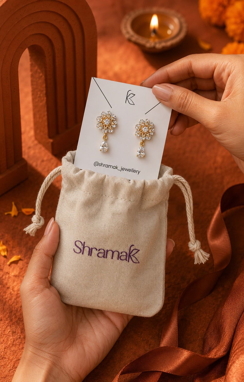 Gold-Tone Floral Crystal Drop Earrings