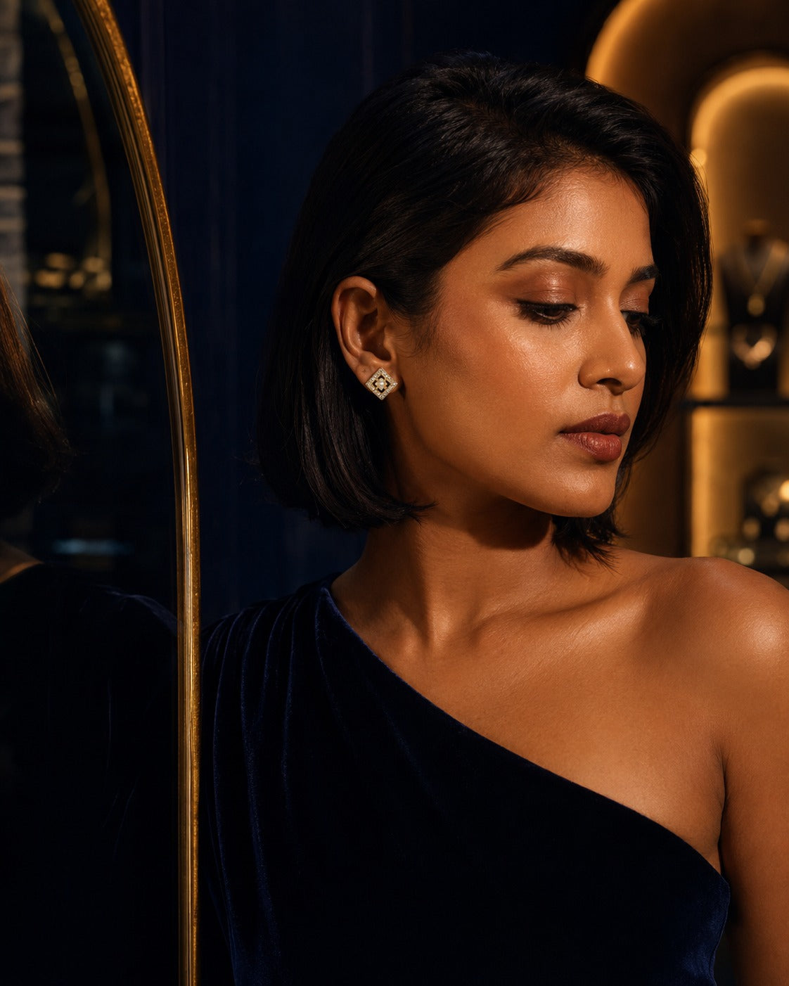 Gold-Tone Geometric CZ Stud Earrings