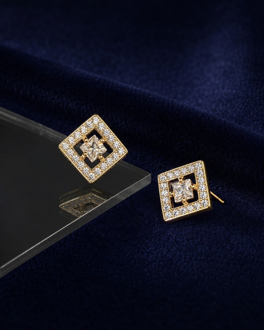 Gold-Tone Geometric CZ Stud Earrings