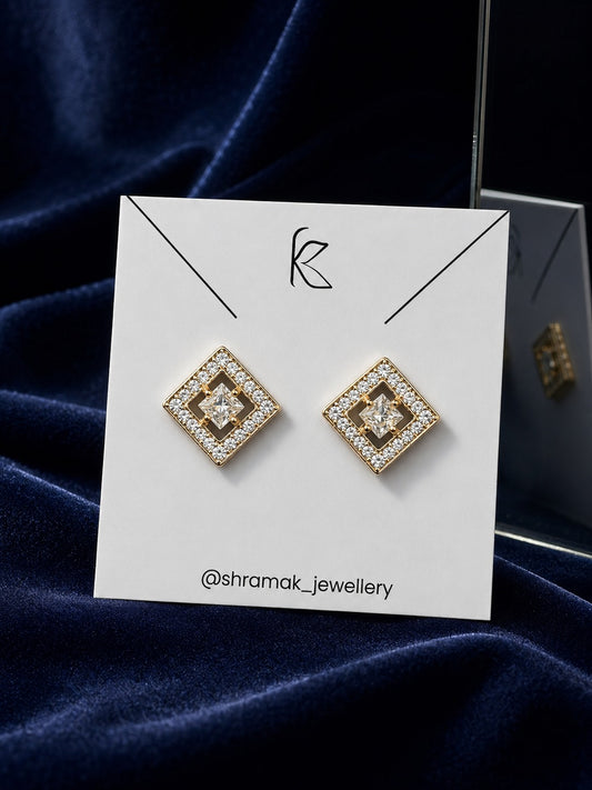Gold-Tone Geometric CZ Stud Earrings
