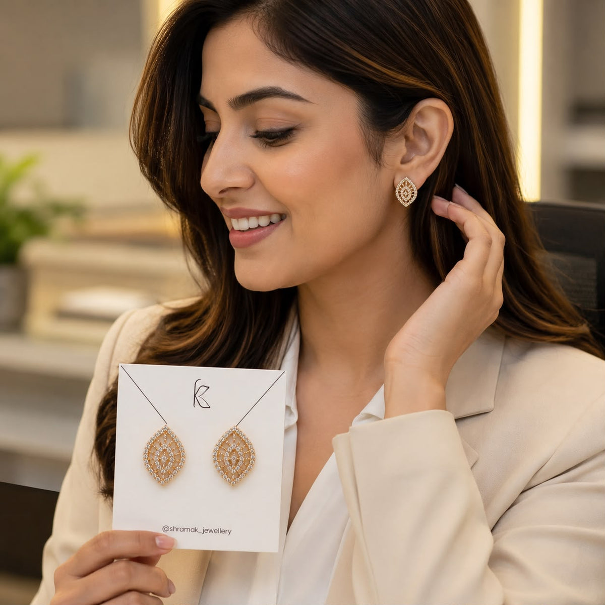 Gold-Tone Crystal Marquise Stud Earrings