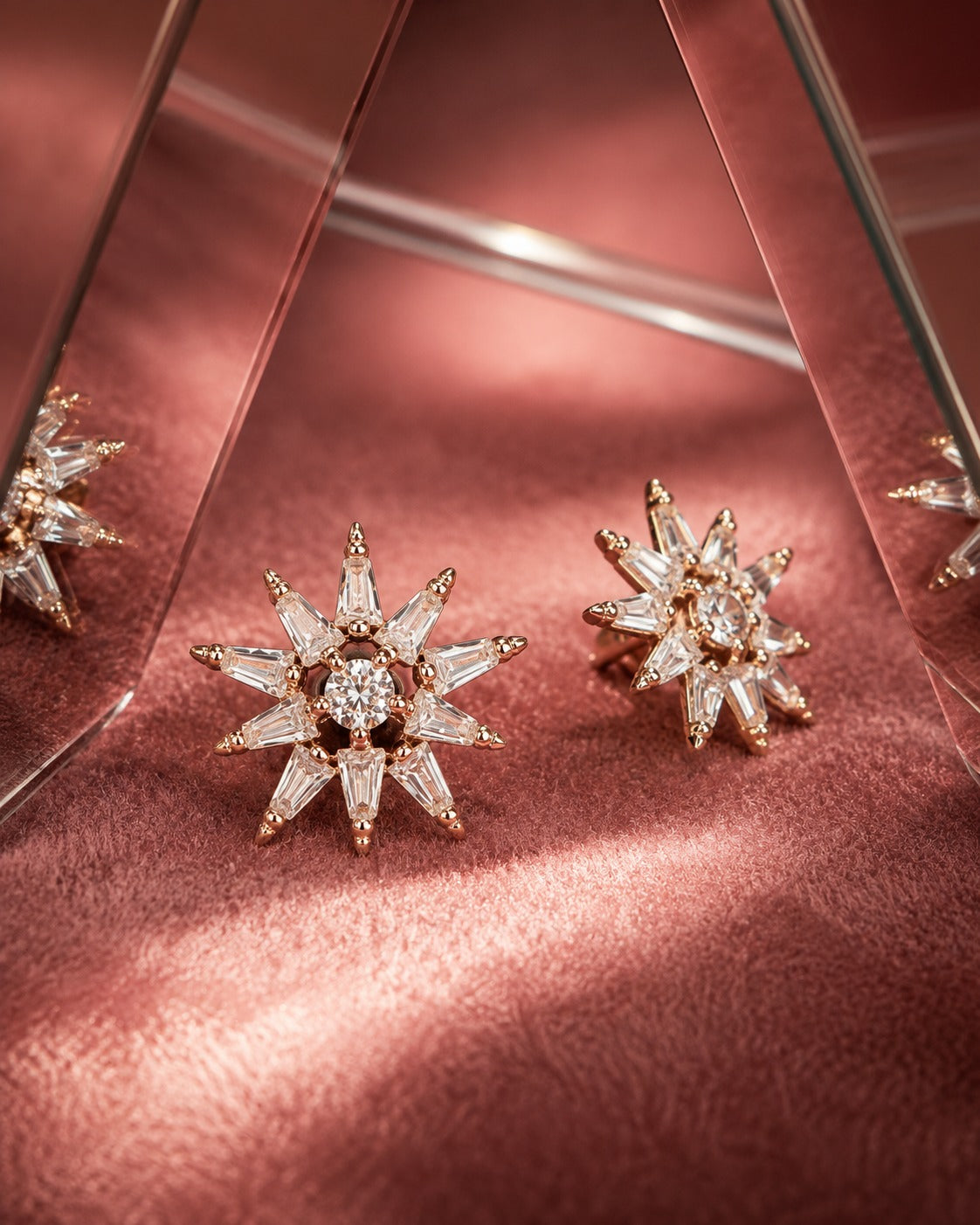 Rose-Gold Starburst Crystal Stud Earrings