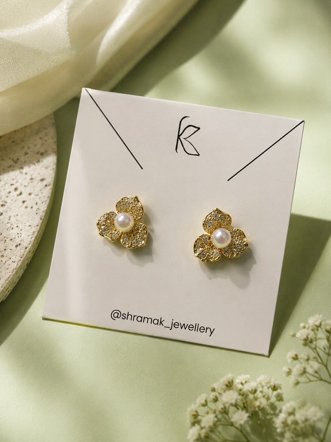 Pearl Blossom Crystal Stud Earrings
