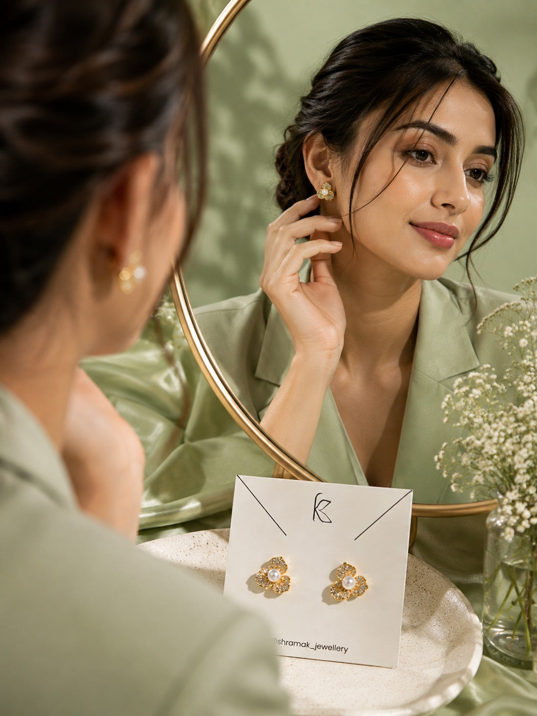 Pearl Blossom Crystal Stud Earrings
