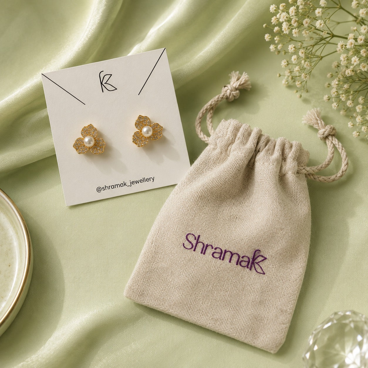 Pearl Blossom Crystal Stud Earrings