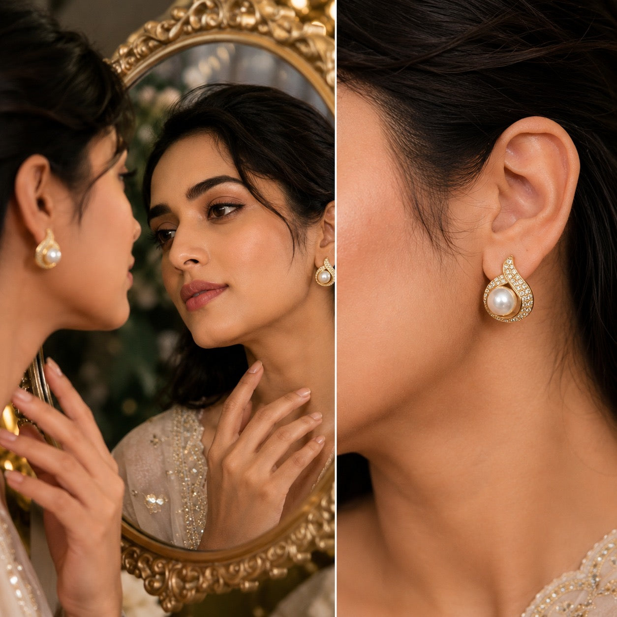 Golden Pearl Aura Studs
